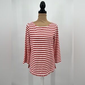 Jcrew striped tassel hem 3/4 sleeves crew neck cotton top sz S | preppy coastal
